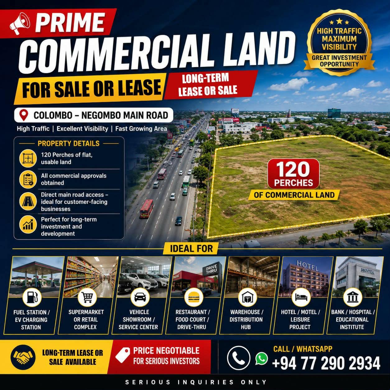 COMMERCIAL LAND FOR SALE OR LEASE IN NEGOMBO